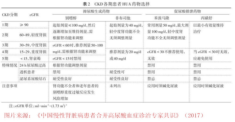 CKD各期患者HUA药物选择 - 中国慢性肾脏病患者合并高尿酸血症诊治专家共识.jpg