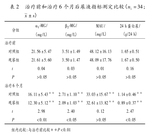 表2 治疗前和治疗6个月后尿液指标测定比较.png