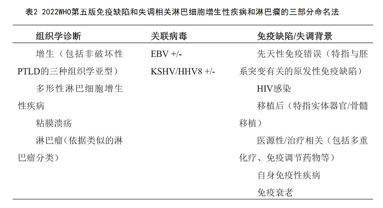 表2 2022WHO第五版免疫缺陷和失调相关淋巴细胞增生性疾病和淋巴瘤的三部分命名法.jpg